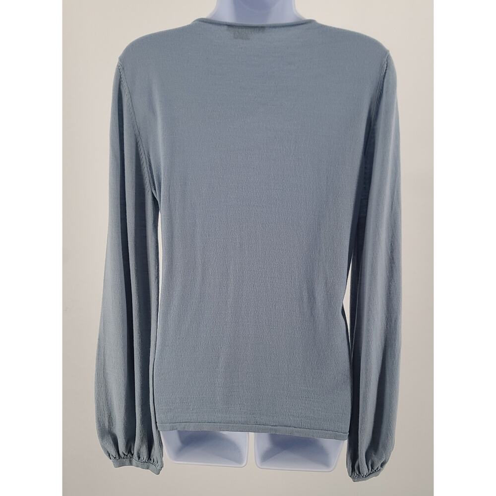 Bill Blass Blue Merino Wool Cardigan Large Puff Sleeves - Picture 3 of 9